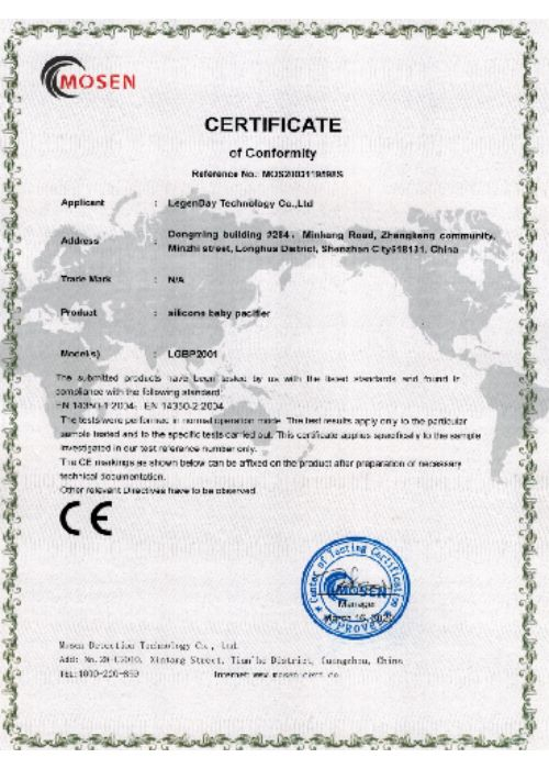CE Certificate of Compliance for Rubber and Silicone Items